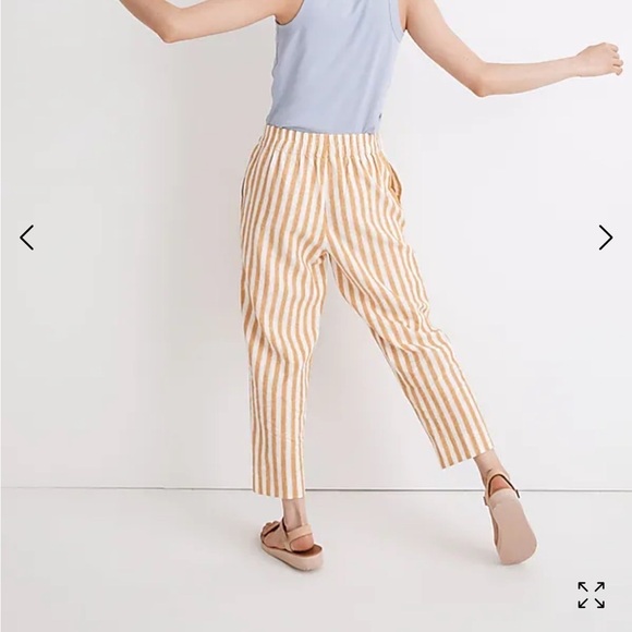 MADEWELL Tapered Huston Pull On Crop Pants in Stripe yellow white Sz XS - Picture 3 of 14